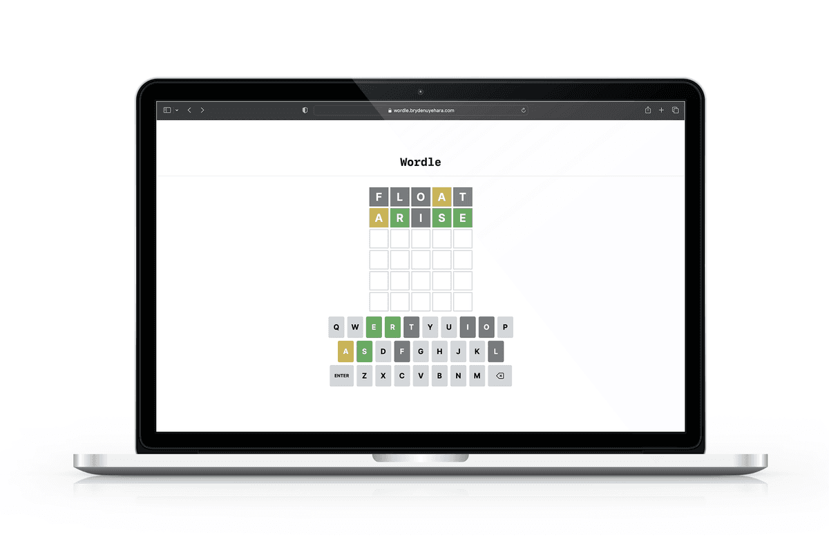 Macbook with Wordle-clone web app on screen